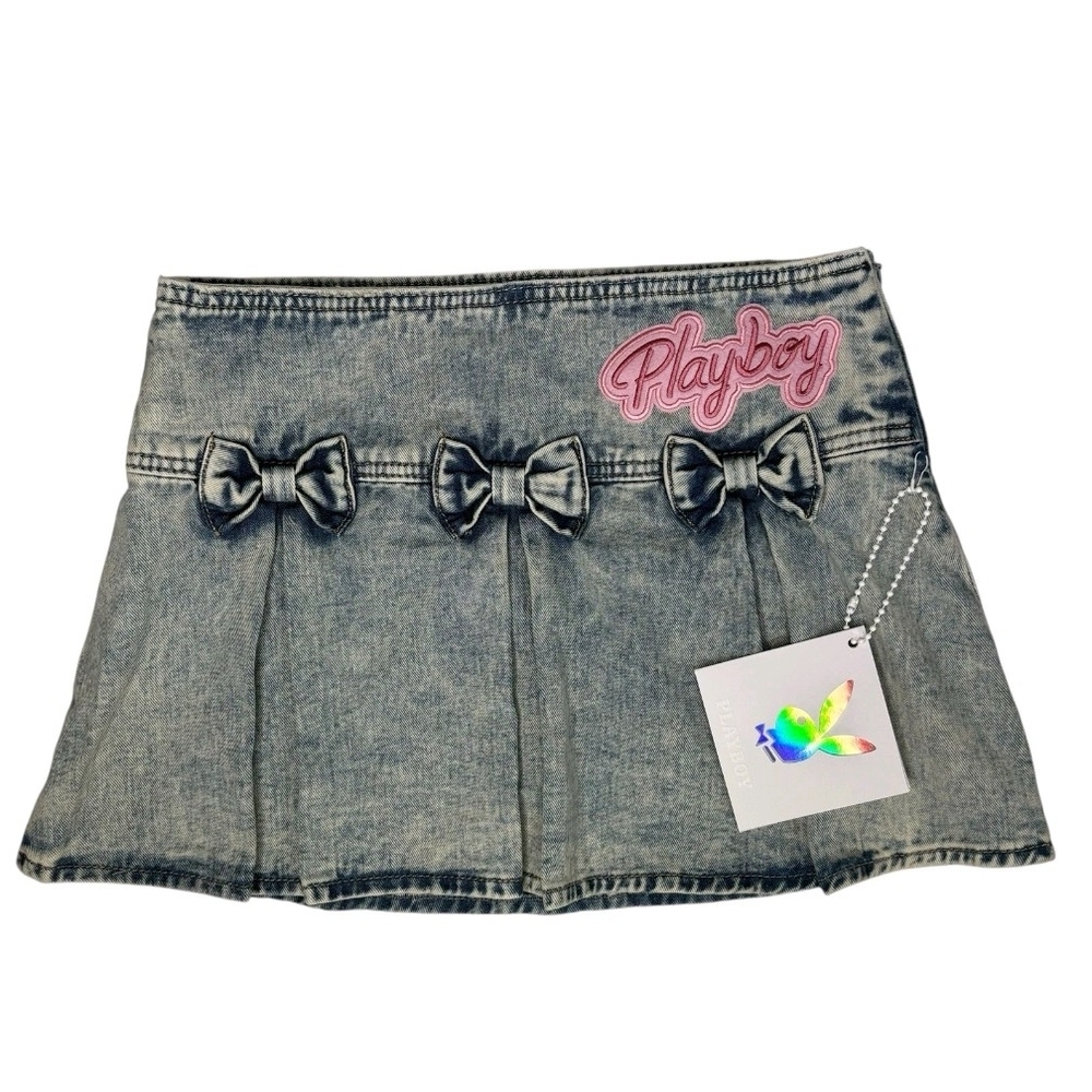 PLAYBOY Denim Skirt with Bows - Gray